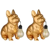 Globo Lighting 2x LED Solarleuchte. Bulldogge, goldfarben, Hund, H 23,5 cm