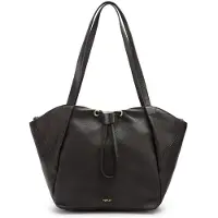 Manfield Donkerbruine leren shopper met aantrekkoord | Größe Onesize