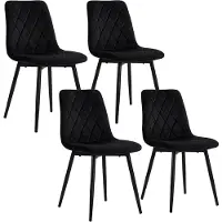 Relaxdays Esszimmerstuhl, 4er Set, Samt, Metallbeine, 120 kg, Wohnzimmer & Küche, gepolsterter Küchenstuhl, schwarz