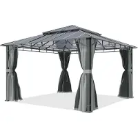 TOOLPORT Gartenpavillon 4x4 m Alu-Rahmen, Polycarbonat Dach ca. 8mm, grau - mit Seitenteilen und Moskitonetzen