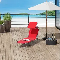 OKWISH Sonnenliege aus Metall in Rot, klappbar, mit Sonnenschutz, 187 x 58 x 36 cm
