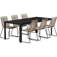 Ebuy24 Mirko Gartenset Tisch 90x200 cm schwarz 6 Stühle braun.