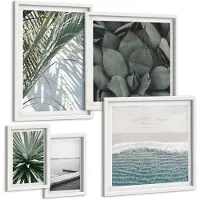 Tulup BILDER SET 5er Set - 50x50 cm & 20x30 cm & 40x60 cm Weißer Rahmen - Hängebrücke aus Palmenblättern