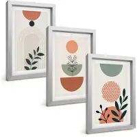 Tulup BILDER SET 3er Set - 20x30 cm Silberner Rahmen - Moderne Pflanzenmotive