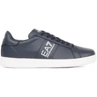 Emporio Armani Unisex. 7X000332_AF10848 Klassische Leder Turnschuhe Marine (46), Wohnung, 1 bis 3 cm, Schnürsenkel, Lässig