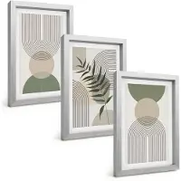Tulup BILDER SET 3er Set - 20x30 cm Silberner Rahmen - Abstrakte Formen mit Grün