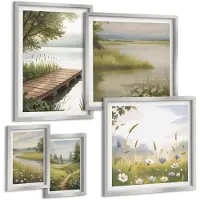 Tulup BILDER SET 5er Set - 50x50 cm & 20x30 cm & 40x60 cm Silberner Rahmen - Zitronenblumen aus der Küstenstadt