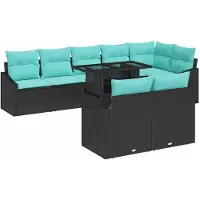 vidaXL Gartensofa-set 9 stk. Schwarz und Blau Poly-Rattan