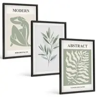Tulup BILDER SET 3er Set - 40x60 cm Schwarzer Rahmen - Matisse Aquarell Boho-Design