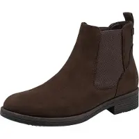 Tamaris Chelseaboots , Damen, Gr. 39, mokka, Textil, Veloursleder, unifarben mit Farbeinsatz, Schuhe Chelseaboots, Stiefelette mit beidseitigem Stretcheinsatz