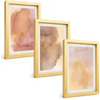 Tulup BILDER SET 3er Set - 20x30 cm Goldrahmen - Warme, farbenfrohe Aquarelltexturen