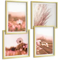 Tulup BILDER SET 4er Set - 50x50 cm & 40x60 cm Goldrahmen - Wildblumen auf den Wiesen im Sommer
