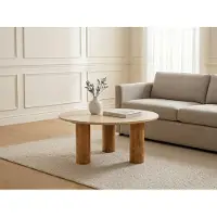 Vente-unique Couchtisch aus Travertin und Mangobaum - Beige und Natur - von Maison Céphy LISAVOK