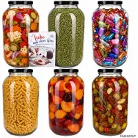 MamboCat 6er Set Einmachglas 4,25L Vorratsglas TO100 Deckel schwarz Rezeptheft Einkochen