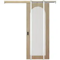 Vente-unique Schiebetür mit in der Wand laufendem Schienensystem (Galandage) aus Holz und MDF – Bogen aus geriffeltem Einscheibensicherheitsglas – H205 x B83 cm – ODEZA