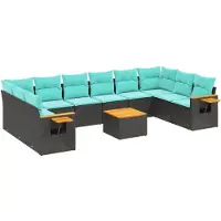 vidaXL 11-tlg. Garten-Sofagarnitur mit Kissen Schwarz Poly Rattan