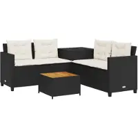 vidaXL Gartensofa in L-Form mit Tisch und Kissen Schwarz Poly Rattan