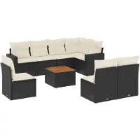 vidaXL 9-tlg. Garten-Sofagarnitur mit Kissen Schwarz Poly Rattan