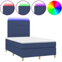 vidaXL Boxspringbett mit Matratze & LED Blau 120x190 cm Stoff