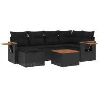 vidaXL 7-tlg. Garten-Sofagarnitur mit Kissen Schwarz Poly Rattan