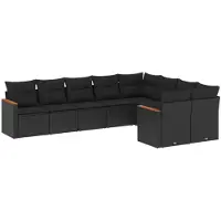 vidaXL 9-tlg. Garten-Sofagarnitur mit Kissen Schwarz Poly Rattan