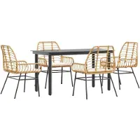 vidaXL 5-tlg. Garten-Essgruppe mit Kissen Braun Poly Rattan Glas