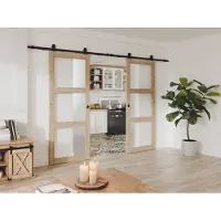 Vente-unique Doppel-Schiebetür mit Aufschraubsystem aus Holz und mattiertem Verbundglas - 3 Fenster - 2 x H205 x B63 cm - ACOSTA II