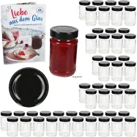MamboCat 50er Set Marmeladenglas 220ml Einmachglas Deep TO58 Deckel Schwarz Heft