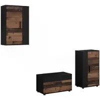 Vicco Wohnwand Berno Schwarz/Oldstyle 3-teiliges Set, Model 59232