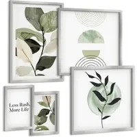 Tulup BILDER SET 5er Set - 50x50 cm & 20x30 cm & 40x60 cm Silberner Rahmen - Geometrische Pflanzenformen
