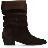 Manfield Dunkelbraune Veloursleder-Stiefeletten mit Glattleder-Umschlag | Größe 37