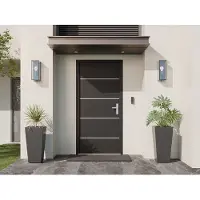 Vente-unique Eingangstür aus Stahl, massiv und Edelstahl H208,5 x B105 cm anthrazit - Stärke 90 mm - Türanschlag links NAXARA