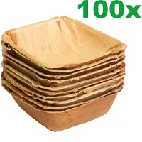 KOKA 100x viereckige Schale aus Palmblatt Größe 14 cm x 14 cm