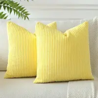Famanu – Set aus 2 Kissenbezügen aus Cord, gestreift, 45 x 45 cm, weich und dekorativ, gelb