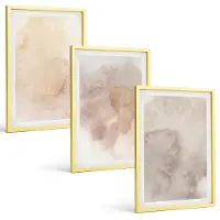 Tulup BILDER SET 3er Set - 40x60 cm Goldrahmen - Warme Aquarell-Pastelltexturen