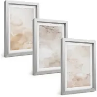 Tulup BILDER SET 3er Set - 20x30 cm Silberner Rahmen - Aquarell-Pastellblätter