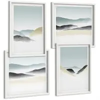 Tulup BILDER SET 4er Set - 50x50 cm & 40x60 cm Weißer Rahmen - Berge minimalistische Pastellfarben