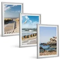Tulup BILDER SET 3er Set - 40x60 cm Silberner Rahmen - Strand Holzsteg Klippen