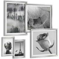 Tulup BILDER SET 5er Set - 50x50 cm & 20x30 cm & 40x60 cm Silberner Rahmen - Zitrusbäume in einem sonnigen Garten