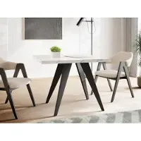 WFL GROUP Quadratischer Ausziehbarer Esstisch Quadro in Weißer Marmoroptik 100-200 cm - Industrial Esszimmertisch mit Schwarzen Holzbeinen für 4-8 Personen - Loft-Stil Küchentisch - Marmor Weiß