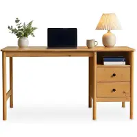 Idimex Schreibtisch BOSSA aus Massivholz, Eiche Finish - Homeoffice Tisch mit Stauraum, Tisch aus massivem Kiefernholz mit 2 Schubladen, offene Nische, ideal für Homeoffice, Büro und Arbeitszimmer