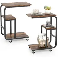 Helloshop26 - Set aus 2 platzsparenden C-förmigen Beistelltischen mit cleverem modernem Stauraum aus rustikalem braunem 20_0012488