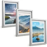 Tulup BILDER SET 3er Set - 20x30 cm Silberner Rahmen - Berglandschaften, Wasserfälle