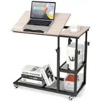 Helloshop26 - C-förmiger Beistelltisch mit 5-fach verstellbarer Tischplatte und 2 Ablagen Industriestil braun