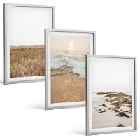 Tulup BILDER SET 3er Set - 40x60 cm Silberner Rahmen - Strandwellen, Steine, Sommer