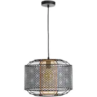 Globo Lighting LED Hängeleuchte Denton, Metall, Glas, Schwarz, Gitteroptik, Ø 40 cm
