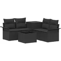 vidaXL Sofa Set 6 stk. 4-Sitzanzahl Schwarz Polyrattan und Stahl