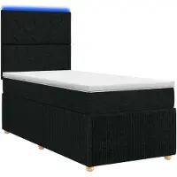 vidaXL LED Boxspringbett mit Matratze Schwarz 90 x 200 cm Stoff