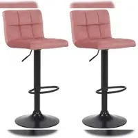 Décoshop26 - Set aus 2 rosafarbenen Samt-Barhockern mit Ziernähten und schwarzen Metallbeinen 10_0006070