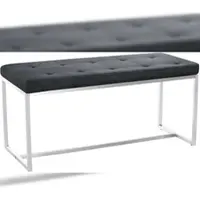 Décoshop26 - Bank aus dunkelgrauem gestepptem Stoff mit gepolsterter Sitzfläche und Edelstahlgestell 100 cm 10_0005505 10_0005505
